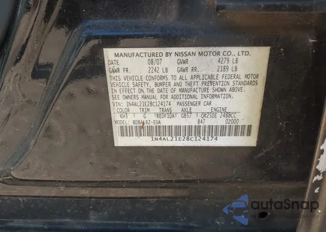2008 Nissan Altima 2.5 S from USA, damaged, VIN 1N4AL21E28C124174